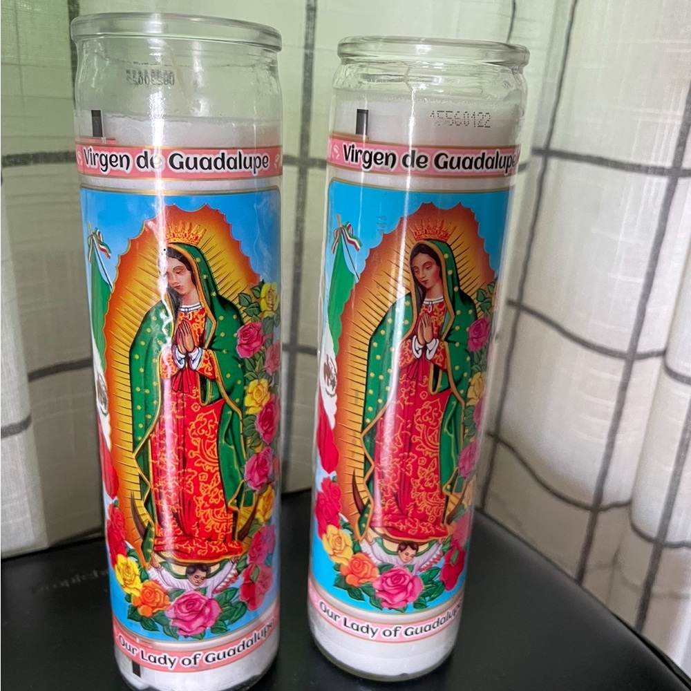 (2) Our Lady of Guadalupe & Guardian Angel Prayer Candles, 8 in.
